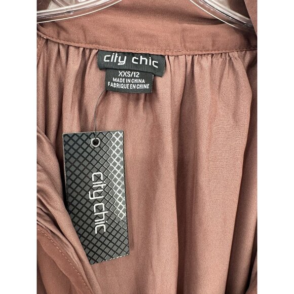 Women's City Chic NWT Brown Sleeveless Blouse Top Neck Tie Size‎ XXS/12 Business - Picture 2 of 7